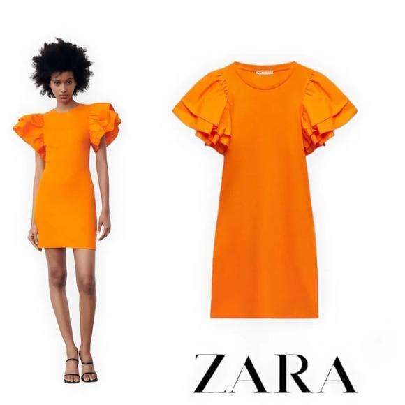 ZARA | Orange | RUFFLED RIB DRESS - Picture 1 of 11